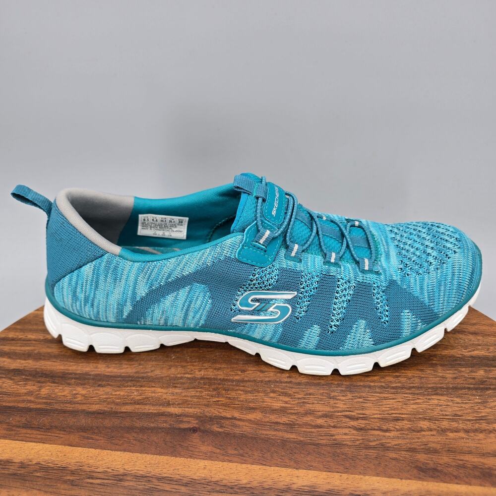 Skechers EZ Flex Shoes Womens 9.5 Teal Blue Low Top Slip On Walking Sneakers